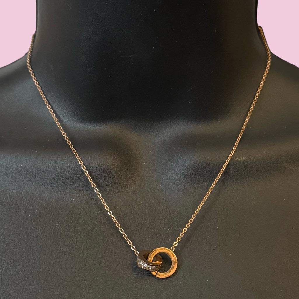 18k Gold Plated Eternity Interlocking Roman Numeral Necklace
